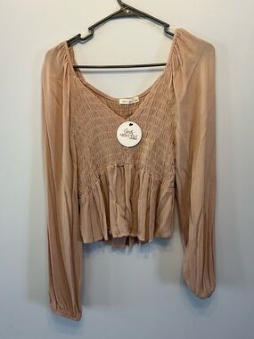 Dusty Blush Smocked Peplum Long-Sleeve Top/ Boutique